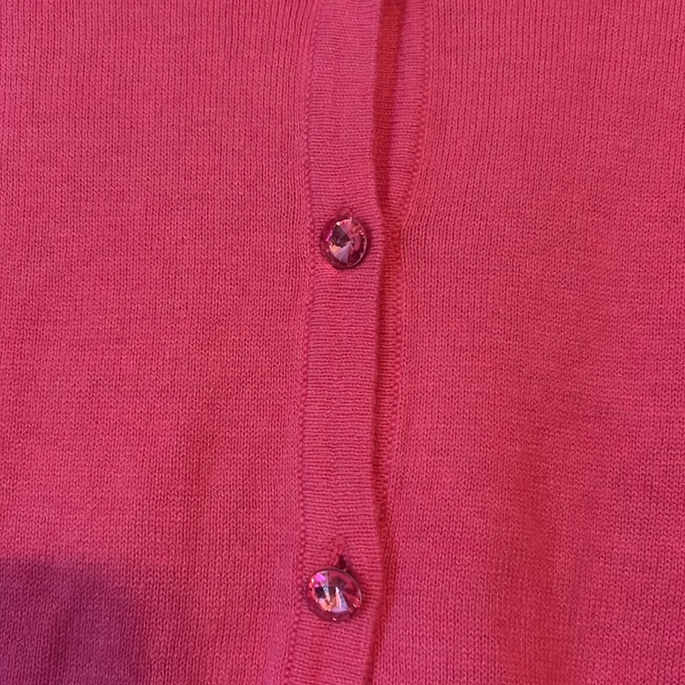 Jeweled-Button Pink Cardigan Size L - Picture 2 of 4